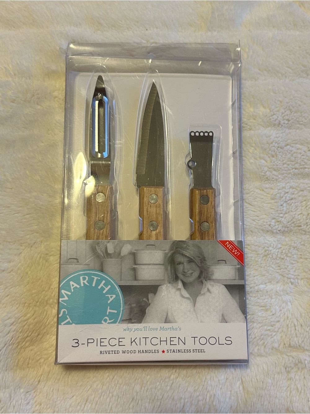 Martha Stewart 3-Piece Kitchen Tool Set - Wood Handles & Silver Blades
